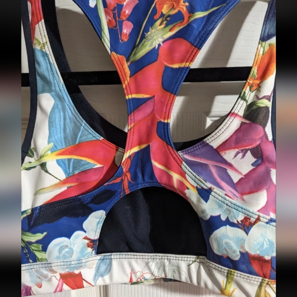 Athleta Floral Print Sports Bra S Racerback Colorful Exercise Workout Yoga - Picture 4 of 4